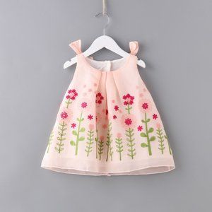 FLORAL EMBROIDERY BEAUTIFUL SLEEVELESS PARTY DRESS